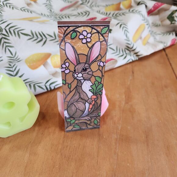 Stained Glass Look Bunny Bookmark,Orange Pink Rabbit Creature Wild Life Art - Picture 4 of 7